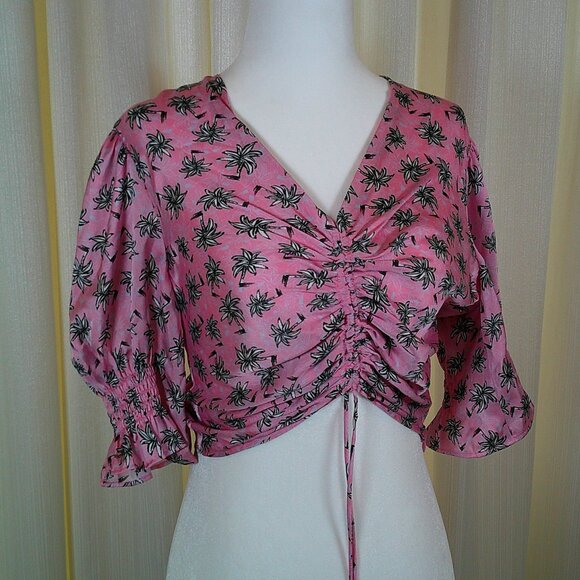 Maje Ruched Palm Print Crop Top in Size XS - Picture 2 of 7